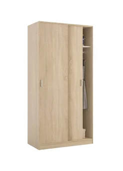 Garde-robe 2 portes Alt, armoire de chambre, armoire avec étagère et tringle à vêtements, 100x50h200 cm, chêne