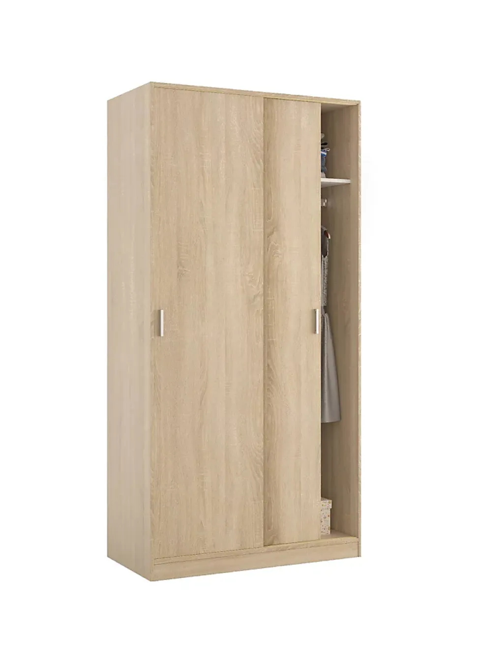 Garde-robe 2 portes Alt, armoire de chambre, armoire avec étagère et tringle à vêtements, 100x50h200 cm, chêne