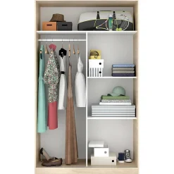 Garde-robe 2 portes Alyson, Cintre pour chambre à coucher, Armoire à portes coulissantes, 120x50h204 cm, Blanc et Chêne