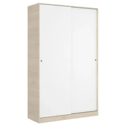Garde-robe 2 portes Alyson, Cintre pour chambre à coucher, Armoire à portes coulissantes, 120x50h204 cm, Blanc et Chêne