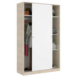 Garde-robe 2 portes Alyson, Cintre pour chambre à coucher, Armoire à portes coulissantes, 120x50h204 cm, Blanc et Chêne
