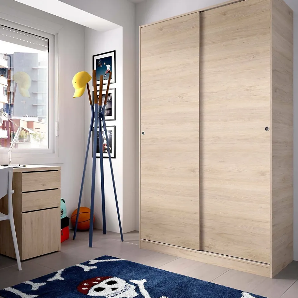 Garde-robe 2 portes Alyson, Cintre pour chambre à coucher, Armoire à portes coulissantes, 120x50h204 cm, Chêne