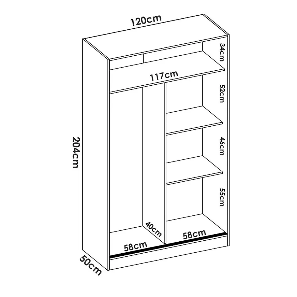 Garde-robe 2 portes Alyson, Cintre pour chambre à coucher, Armoire à portes coulissantes, 120x50h204 cm, Chêne