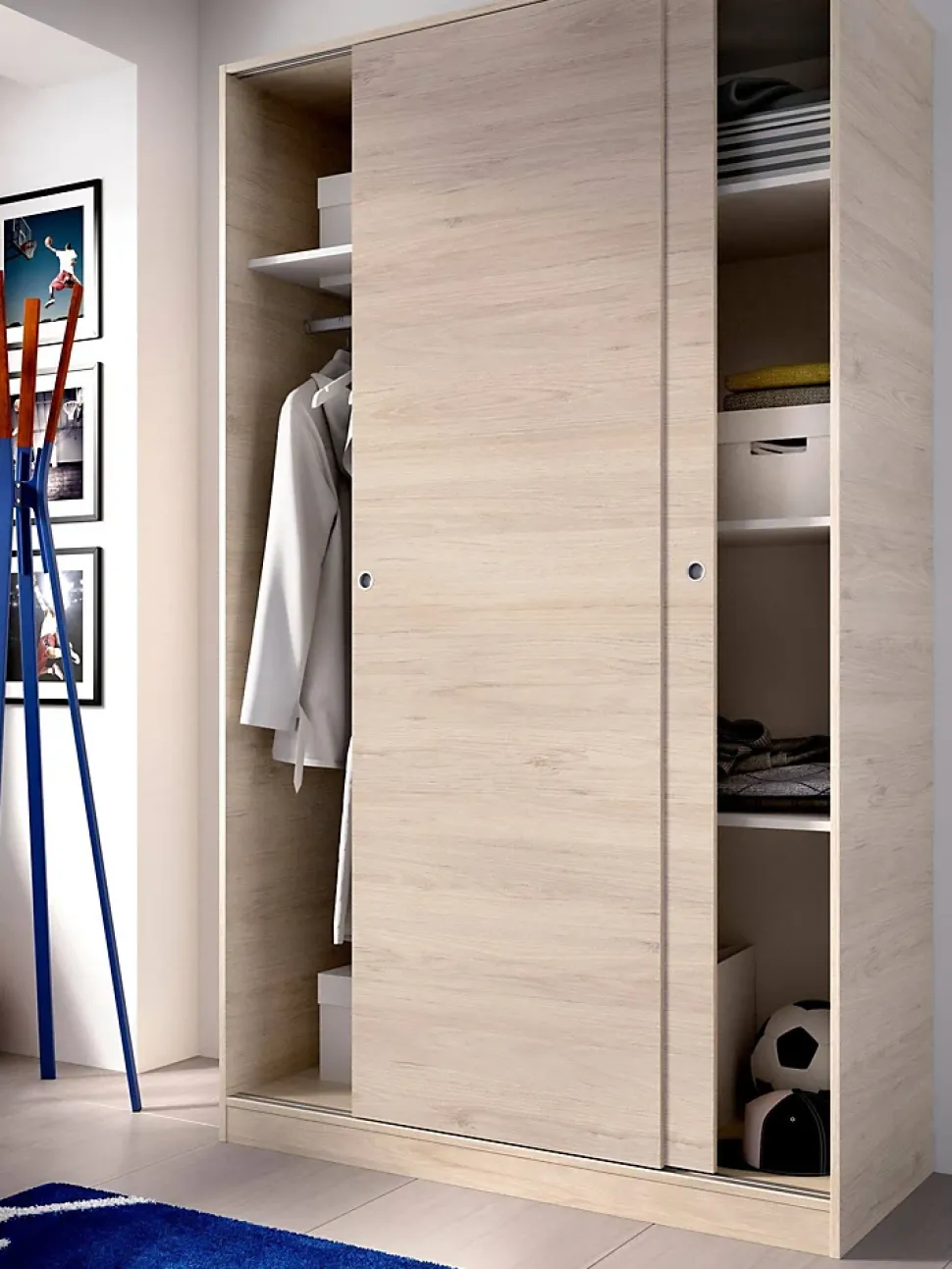 Garde-robe 2 portes Alyson, Cintre pour chambre à coucher, Armoire à portes coulissantes, 120x50h204 cm, Chêne
