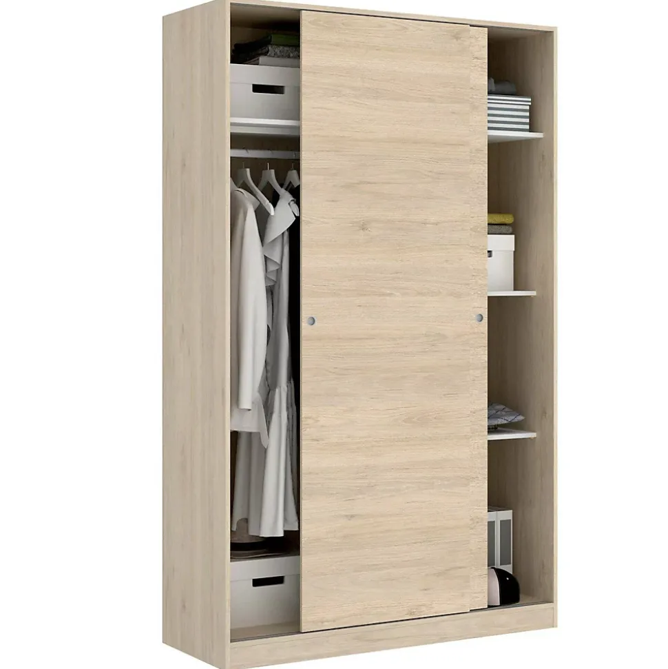 Garde-robe 2 portes Alyson, Cintre pour chambre à coucher, Armoire à portes coulissantes, 120x50h204 cm, Chêne