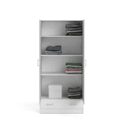 Garde-robe 2 portes Amylya, Meubles de chambre, Penderie de plain-pied, Placard à vêtements, 79x36 h170 cm, Blanc