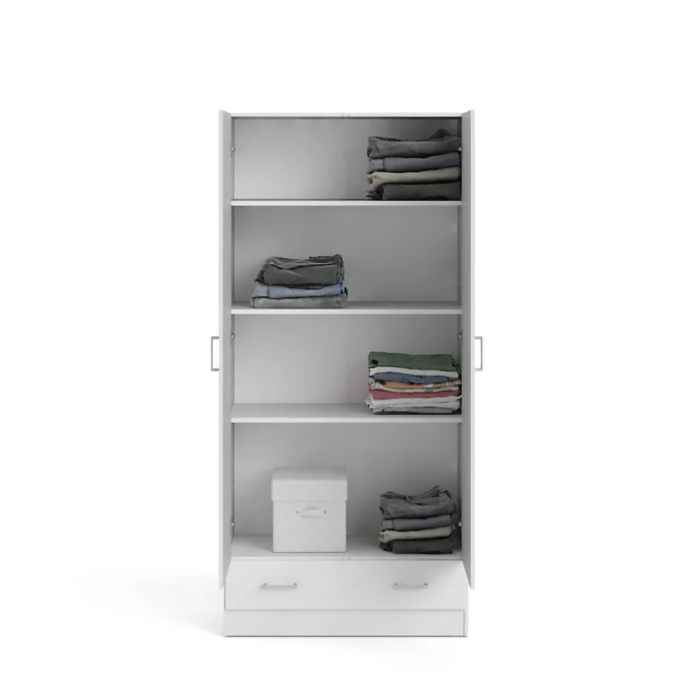 Garde-robe 2 portes Amylya, Meubles de chambre, Penderie de plain-pied, Placard à vêtements, 79x36 h170 cm, Blanc