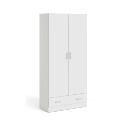Garde-robe 2 portes Amylya, Meubles de chambre, Penderie de plain-pied, Placard à vêtements, 79x36 h170 cm, Blanc