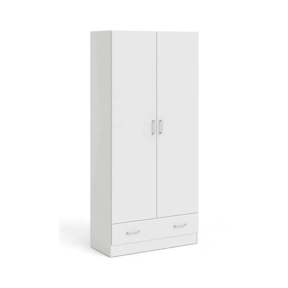 Garde-robe 2 portes Amylya, Meubles de chambre, Penderie de plain-pied, Placard à vêtements, 79x36 h170 cm, Blanc