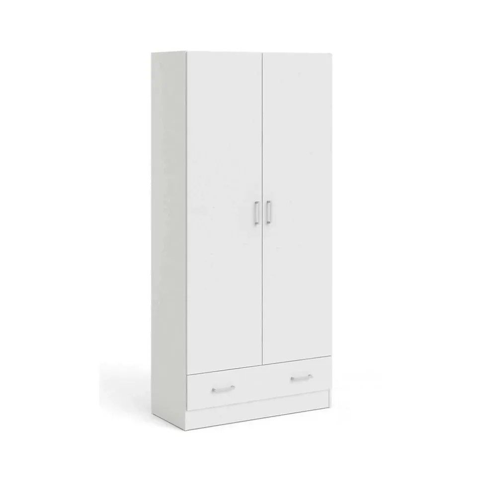 Garde-robe 2 portes Amylya, Meubles de chambre, Penderie de plain-pied, Placard à vêtements, 79x36 h170 cm, Blanc
