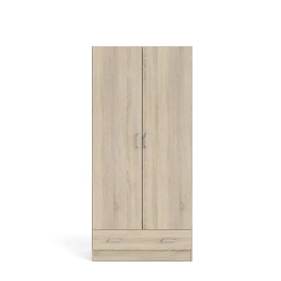 Garde-robe 2 portes Amylya, Meubles de chambre, Penderie de plain-pied, Placard à vêtements, 79x36 h170 cm, Chêne