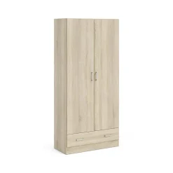 Garde-robe 2 portes Amylya, Meubles de chambre, Penderie de plain-pied, Placard à vêtements, 79x36 h170 cm, Chêne