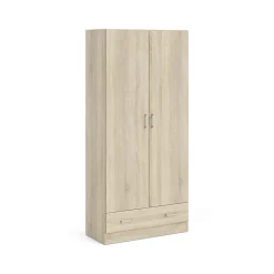 Garde-robe 2 portes Amylya, Meubles de chambre, Penderie de plain-pied, Placard à vêtements, 79x36 h170 cm, Chêne