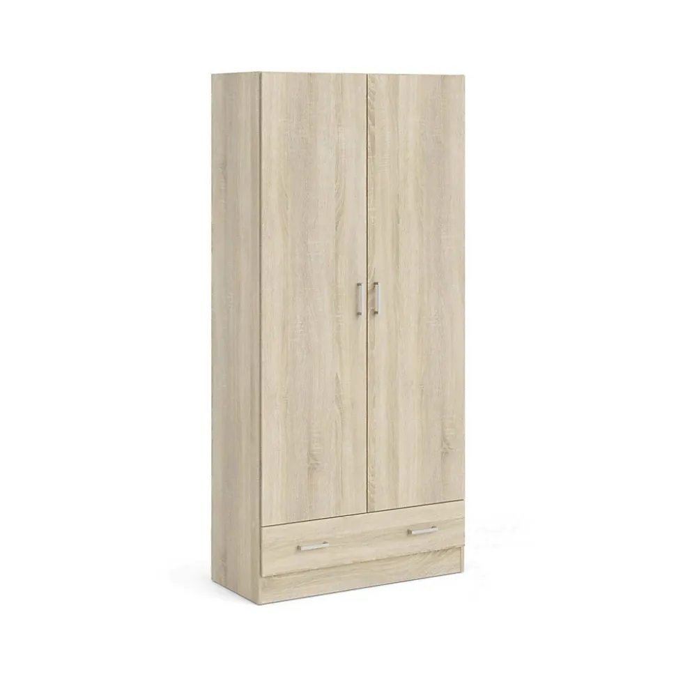 Garde-robe 2 portes Amylya, Meubles de chambre, Penderie de plain-pied, Placard à vêtements, 79x36 h170 cm, Chêne