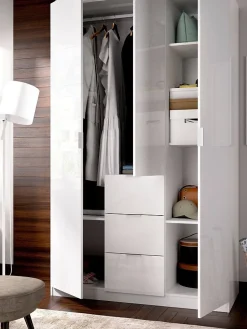 Garde-robe 3 portes Anabela, Cintre pour chambre à coucher, armoire 3 tiroirs, 135x52h204 cm, Blanc
