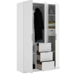 Garde-robe 3 portes Anabela, Cintre pour chambre à coucher, armoire 3 tiroirs, 135x52h204 cm, Blanc