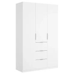 Garde-robe 3 portes Anabela, Cintre pour chambre à coucher, armoire 3 tiroirs, 135x52h204 cm, Blanc
