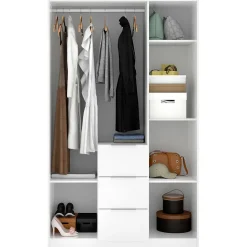 Garde-robe 3 portes Anabela, Cintre pour chambre à coucher, armoire 3 tiroirs, 135x52h204 cm, Blanc