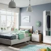 Garde-robe 2 portes Appadu, armoire de chambre 2 tiroirs, Armoire avec tringle à vêtements, 82x52h180 cm, Blanc et Chêne