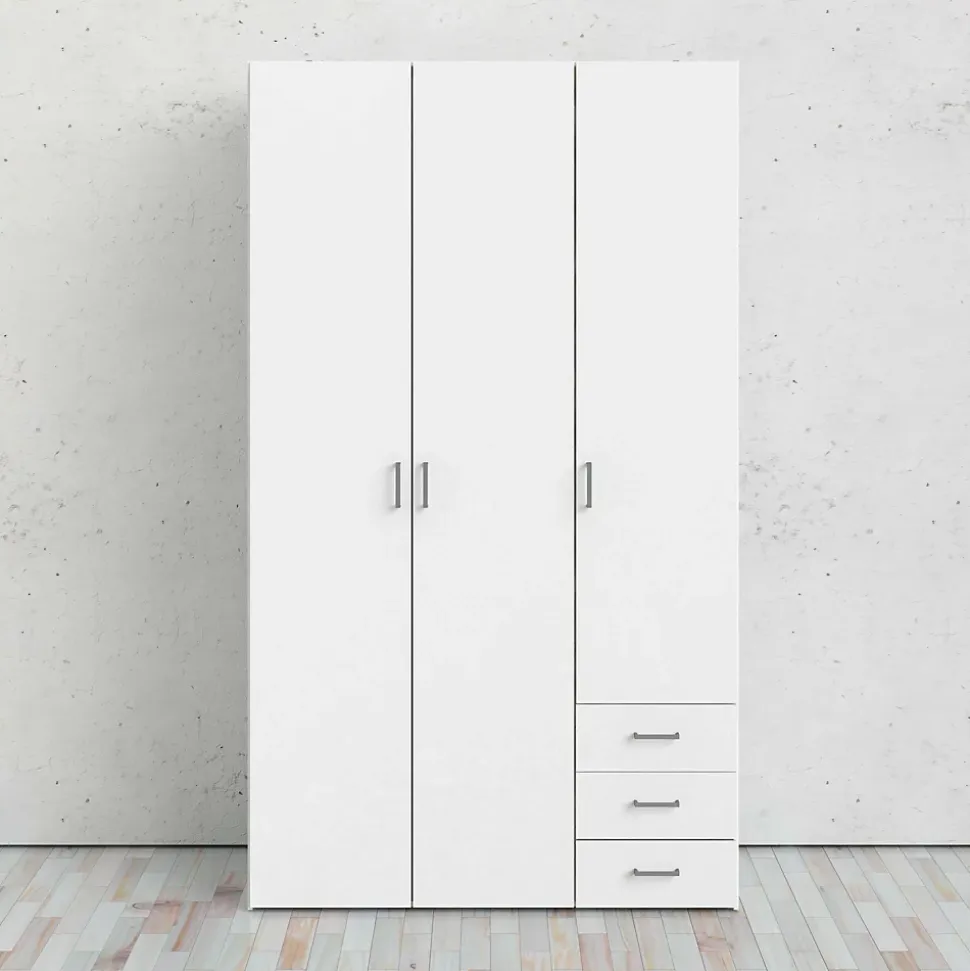 Garde-robe 3 portes Aquilone, Meubles de chambre, Penderie de plain-pied, Placard à vêtements, 115x49 h200 cm, Blanc