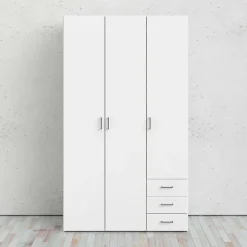 Garde-robe 3 portes Aquilone, Meubles de chambre, Penderie de plain-pied, Placard à vêtements, 115x49 h200 cm, Blanc
