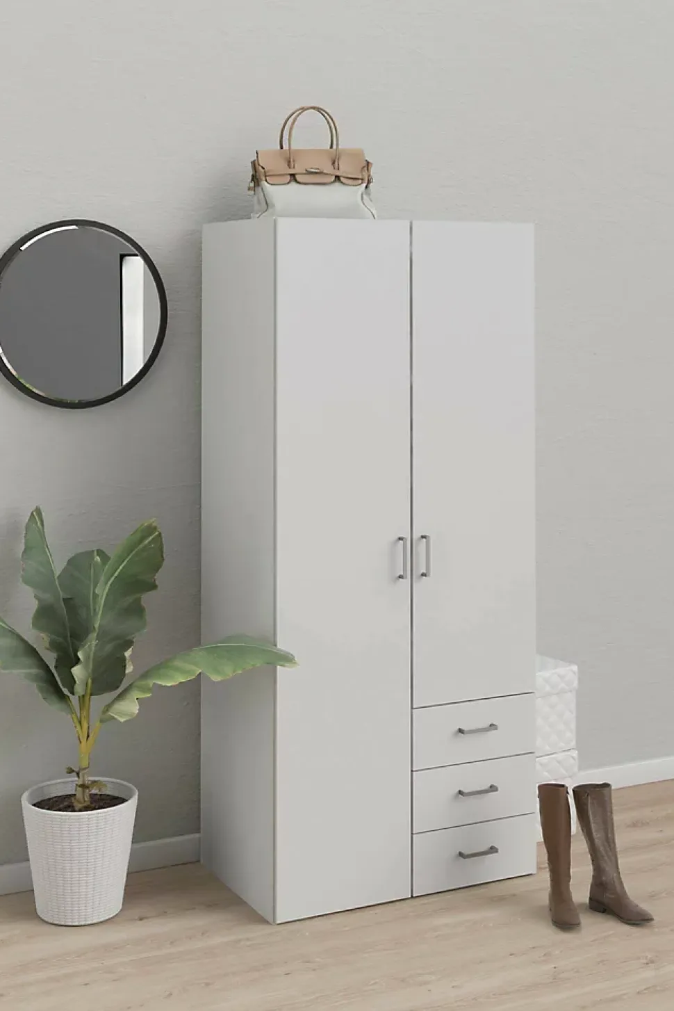 Garde-robe 2 portes Arci, Meubles de chambre, Penderie de plain-pied, Placard à vêtements, 77x49 h175 cm, Blanc