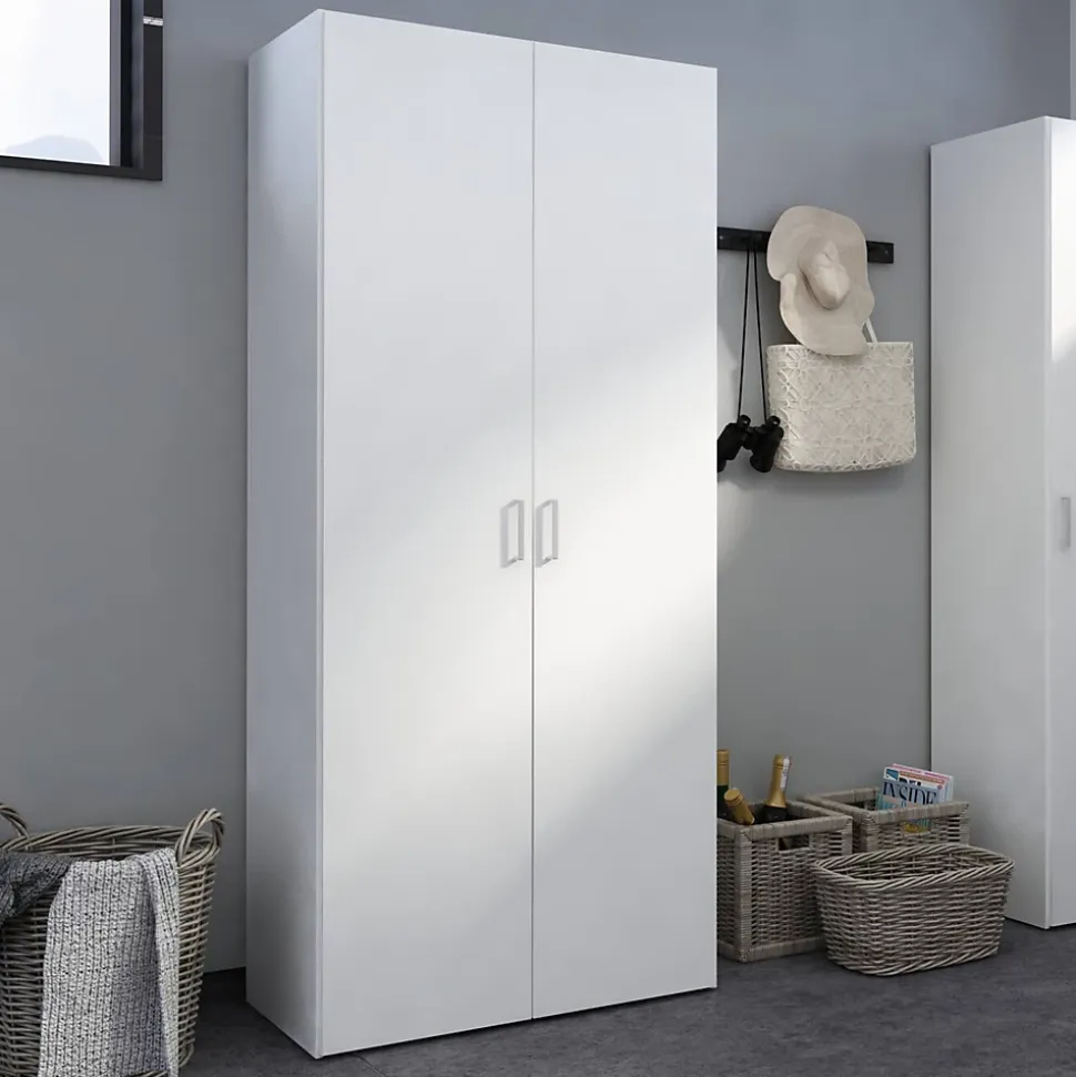 Garde-robe 2 portes Arci, Meubles de chambre, Penderie de plain-pied, Placard à vêtements, 77x49 h175 cm, Blanc