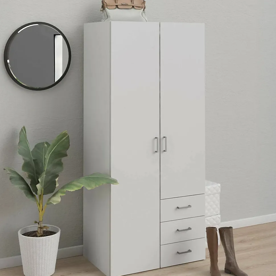 Garde-robe 2 portes Arci, Meubles de chambre, Penderie de plain-pied, Placard à vêtements, 77x49 h175 cm, Blanc