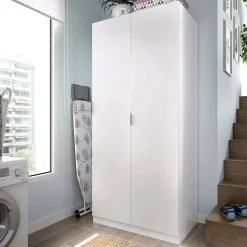 Garde-robe 2 portes Artu, Cintre pour chambre à coucher, Armoire polyvalente, 81x52h184 cm, Blanc