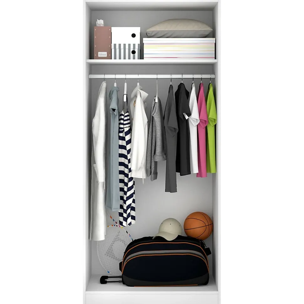 Garde-robe 2 portes Artu, Cintre pour chambre à coucher, Armoire polyvalente, 81x52h184 cm, Blanc