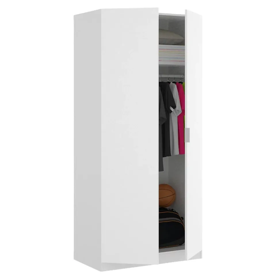Garde-robe 2 portes Artu, Cintre pour chambre à coucher, Armoire polyvalente, 81x52h184 cm, Blanc