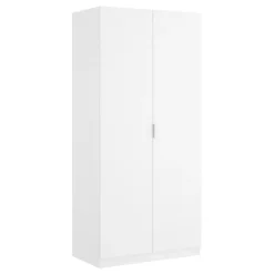 Garde-robe 2 portes Artu, Cintre pour chambre à coucher, Armoire polyvalente, 81x52h184 cm, Blanc