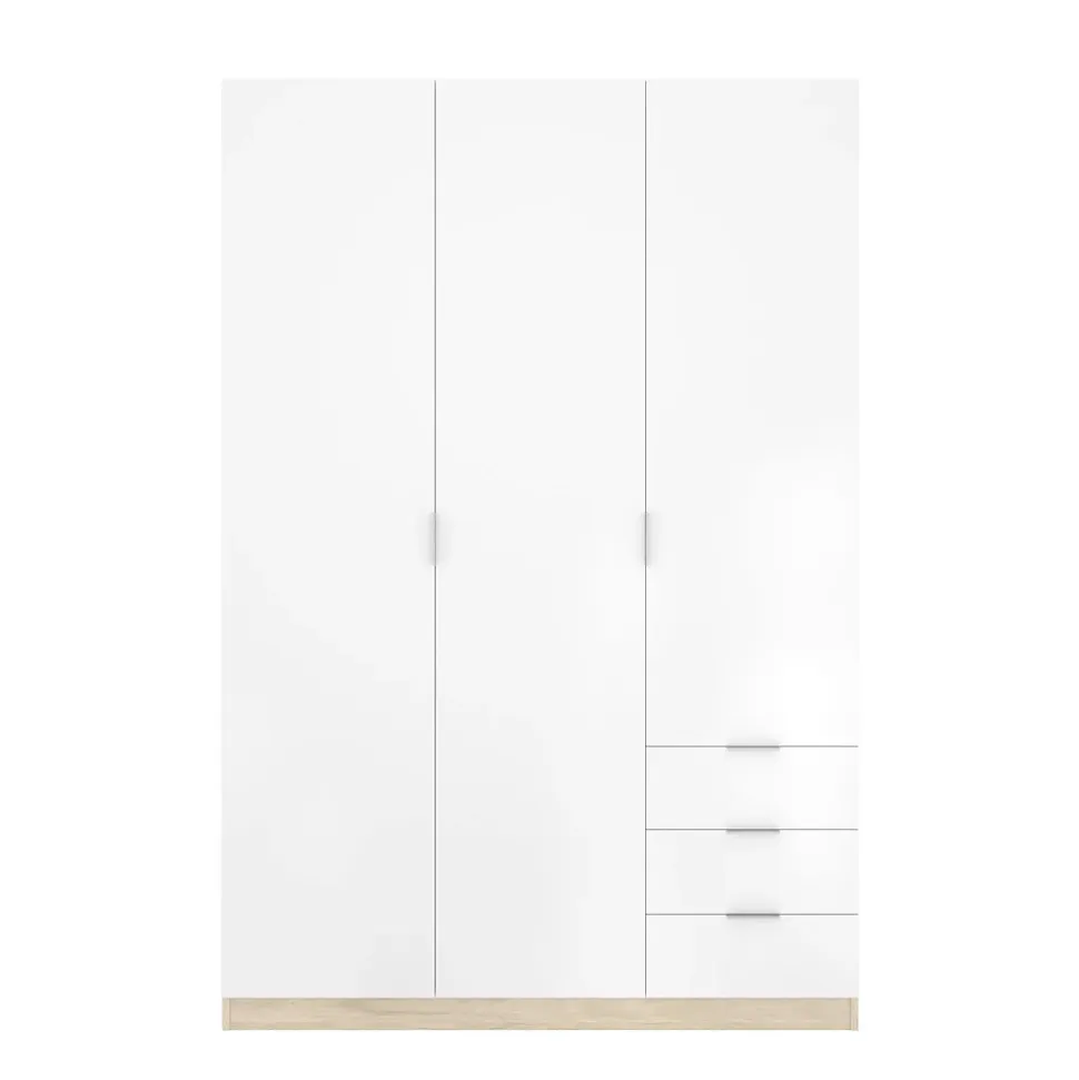 Garde-robe 3 portes Astru, Cintre pour chambre, armoire 3 tiroirs, 121x52h184 cm, Blanc et Chêne