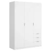 Garde-robe 3 portes Astru, Cintre pour chambre, armoire 3 tiroirs, 121x52h184 cm, Blanc