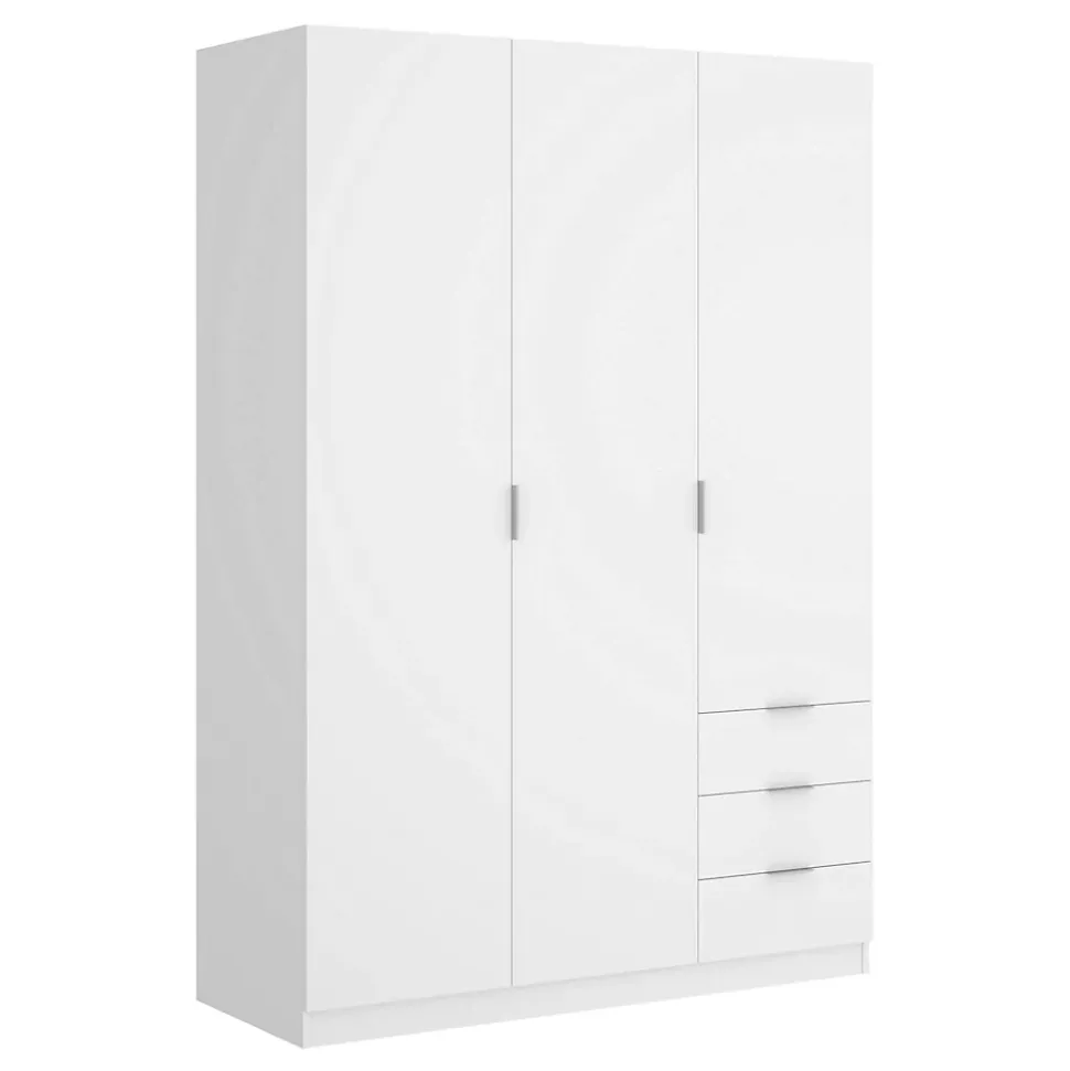 Garde-robe 3 portes Astru, Cintre pour chambre, armoire 3 tiroirs, 121x52h184 cm, Blanc