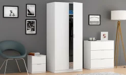 Garde-robe 2 portes Avik, Armoire de Chambre, Meubles de Chambre avec 1 étagère et tringle à vêtements, 82x52h180 cm, Blanc