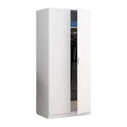 Garde-robe 2 portes Avik, Armoire de Chambre, Meubles de Chambre avec 1 étagère et tringle à vêtements, 82x52h180 cm, Blanc