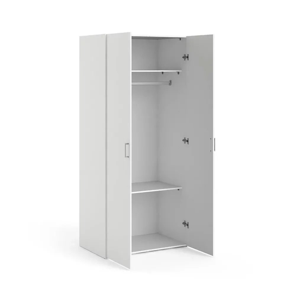 Garde-robe 2 portes Danny, Meubles de chambre, Penderie de plain-pied, Placard à vêtements, 78x50 h175 cm, Blanc