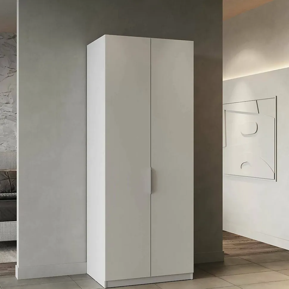 Garde-robe 2 portes Fioretta, Meubles de chambre, Penderie de plain-pied, Placard à vêtements, 79x51 h203 cm, Blanc mat
