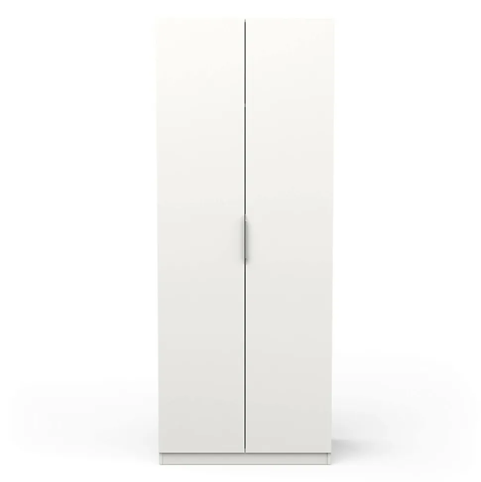 Garde-robe 2 portes Fioretta, Meubles de chambre, Penderie de plain-pied, Placard à vêtements, 79x51 h203 cm, Blanc mat