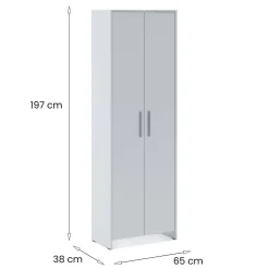 Garde-robe 2 portes Ionio, Meubles de chambre, Penderie de plain-pied, Placard à vêtements, 65x38h197 cm, Blanc