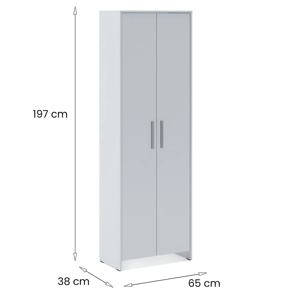 Garde-robe 2 portes Ionio, Meubles de chambre, Penderie de plain-pied, Placard à vêtements, 65x38h197 cm, Blanc