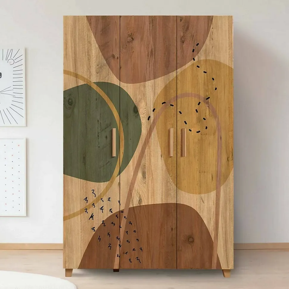 Garde-robe 3 portes Nella, Meubles de chambre, Penderie de plain-pied, Placard à vêtements, 120x48h189 cm, Chêne