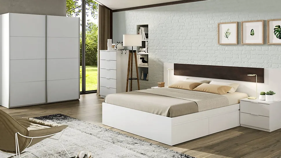 Garde-robe 2 portes Ponce, Armoire de chambre, Armoire avec tringle à vêtements et 2 étagères, 150x60h200 cm, Blanc brillant