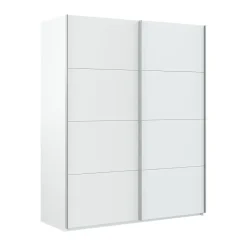 Garde-robe 2 portes Ponce, Armoire de chambre, Armoire avec tringle à vêtements et 2 étagères, 150x60h200 cm, Blanc brillant