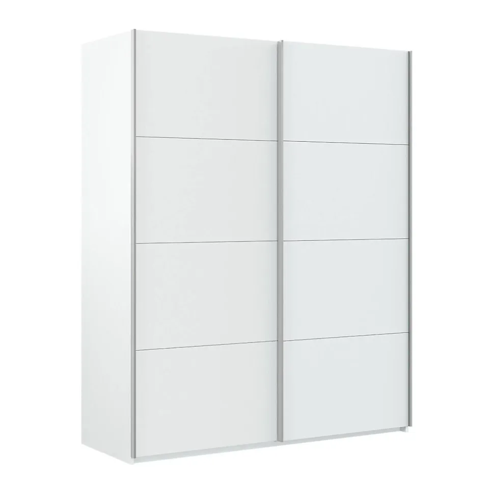 Garde-robe 2 portes Ponce, Armoire de chambre, Armoire avec tringle à vêtements et 2 étagères, 150x60h200 cm, Blanc brillant