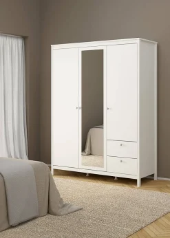 Garde-robe 3 portes Rufina, Meubles de chambre, Penderie de plain-pied, Placard à vêtements, 150x58 h199 cm, Blanc
