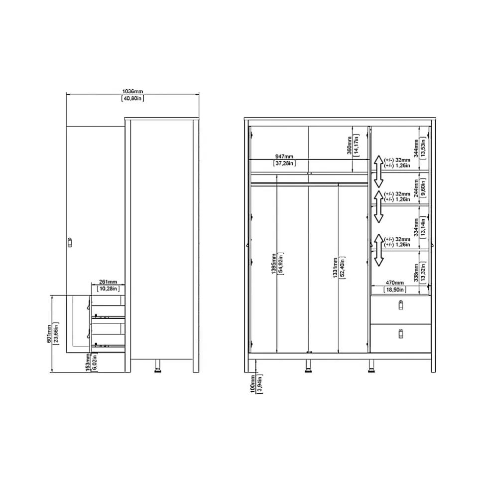 Garde-robe 3 portes Rufina, Meubles de chambre, Penderie de plain-pied, Placard à vêtements, 150x58 h199 cm, Blanc