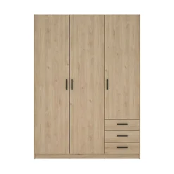 Garde-robe 3 portes Simeon, Meubles de chambre, Penderie de plain-pied, Placard à vêtements, 147x50 h200 cm, Chêne clair
