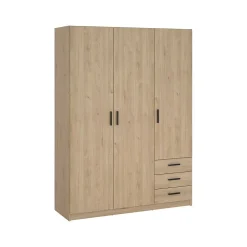 Garde-robe 3 portes Simeon, Meubles de chambre, Penderie de plain-pied, Placard à vêtements, 147x50 h200 cm, Chêne clair